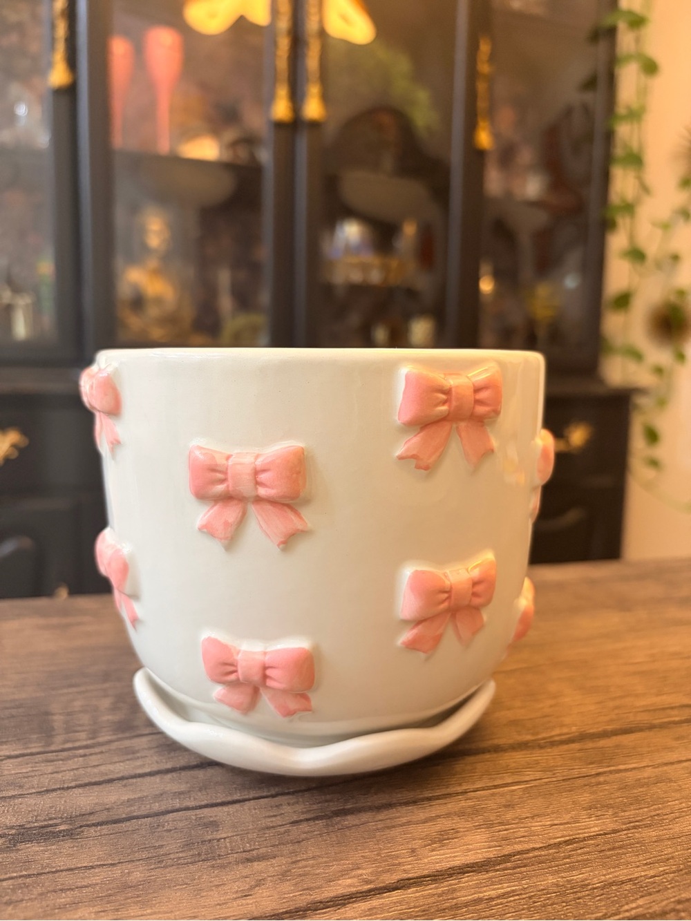 Ceramic Bow Planter - Pink Bows